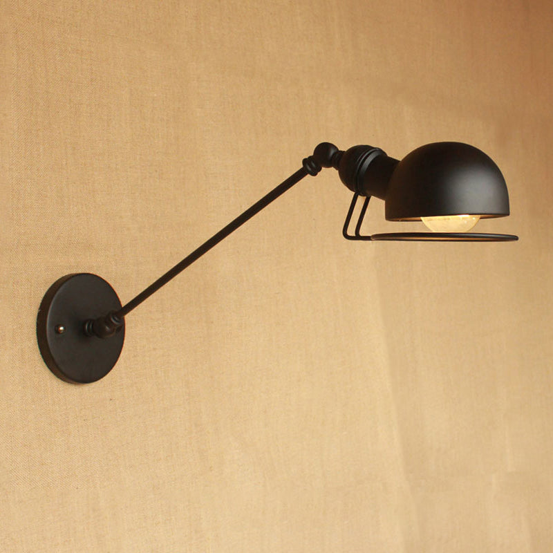 Siopsrl| Vintage Industrial Bowl Wall Lamp 1 Light Iron Wall Lamp with Rotatable Arm in Black/Metal