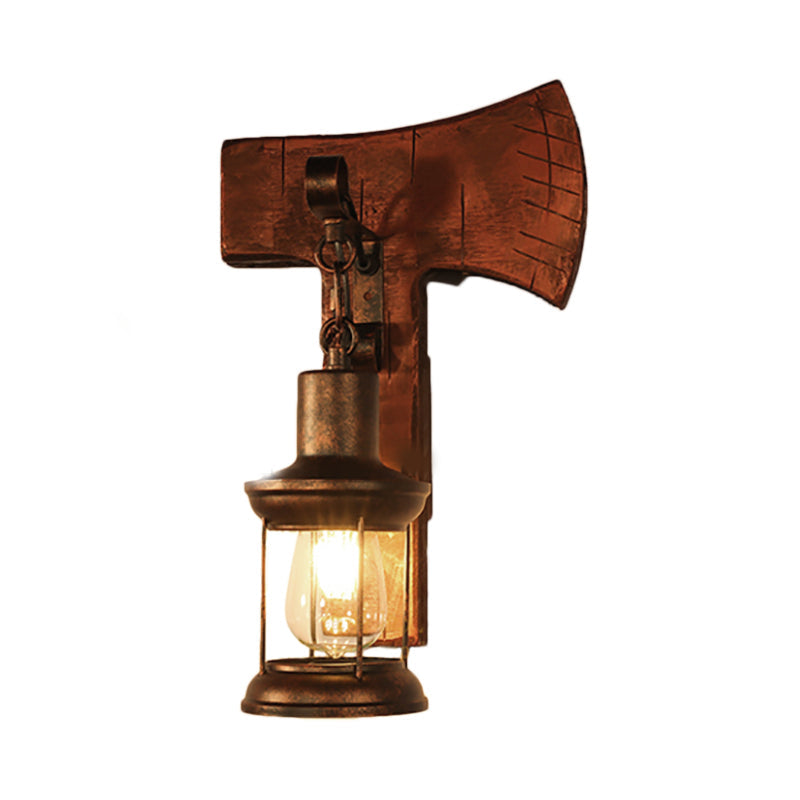 Siopsrl| Rust One-Light Wall Light Coastal Clear Glass Lantern Lighting Fixture with Wood Back Plate