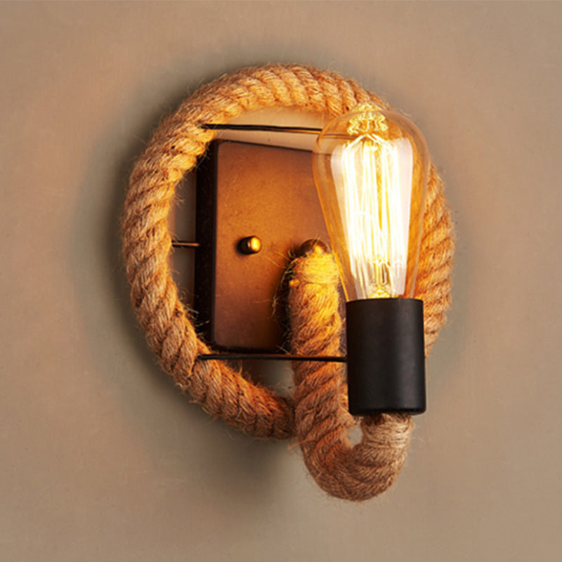 Siopsrl| Running Shape Rope Wall Light Rustic 1-Head Corridor Wall Lamp with Track Light Design in Wood