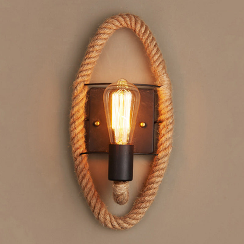 Siopsrl| Running Shape Rope Wall Light Rustic 1-Head Corridor Wall Lamp with Track Light Design in Wood