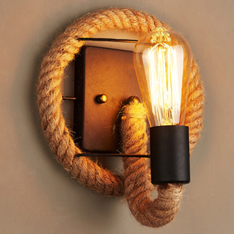 Siopsrl| Running Shape Rope Wall Light Rustic 1-Head Corridor Wall Lamp with Track Light Design in Wood