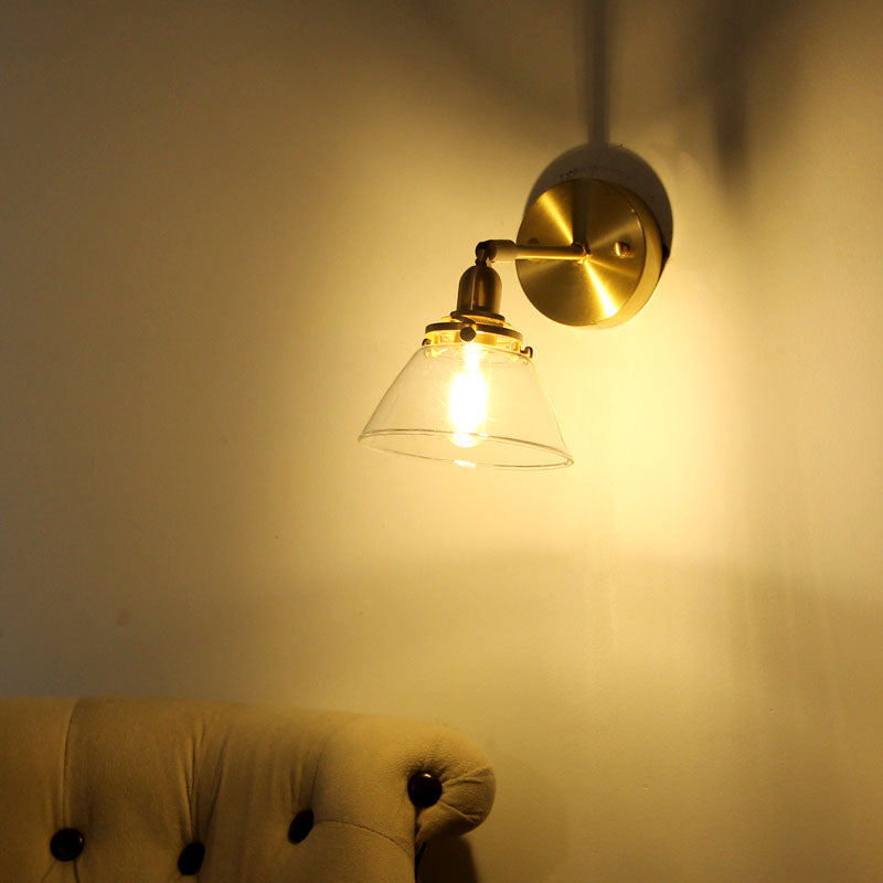 Siopsrl| Minimalist Rejuvenation Rotating Wall Lighting Single Lamps Glass Wall Lamp in Brass for Living Room