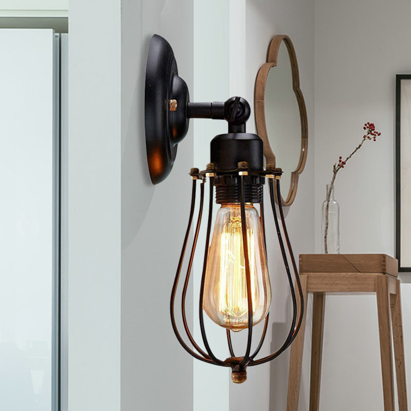 Siopsrl| 2 Packs Gek cage-brick metal wall lamp Industrial style 1 light bedroom wall mounting lamp with bulb shape