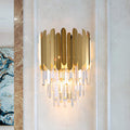 Siopsrl| Stacked Wall Light Modernist Metal 1 Light Brass Wall Lamp with Clear Crystal Block for Nightstand