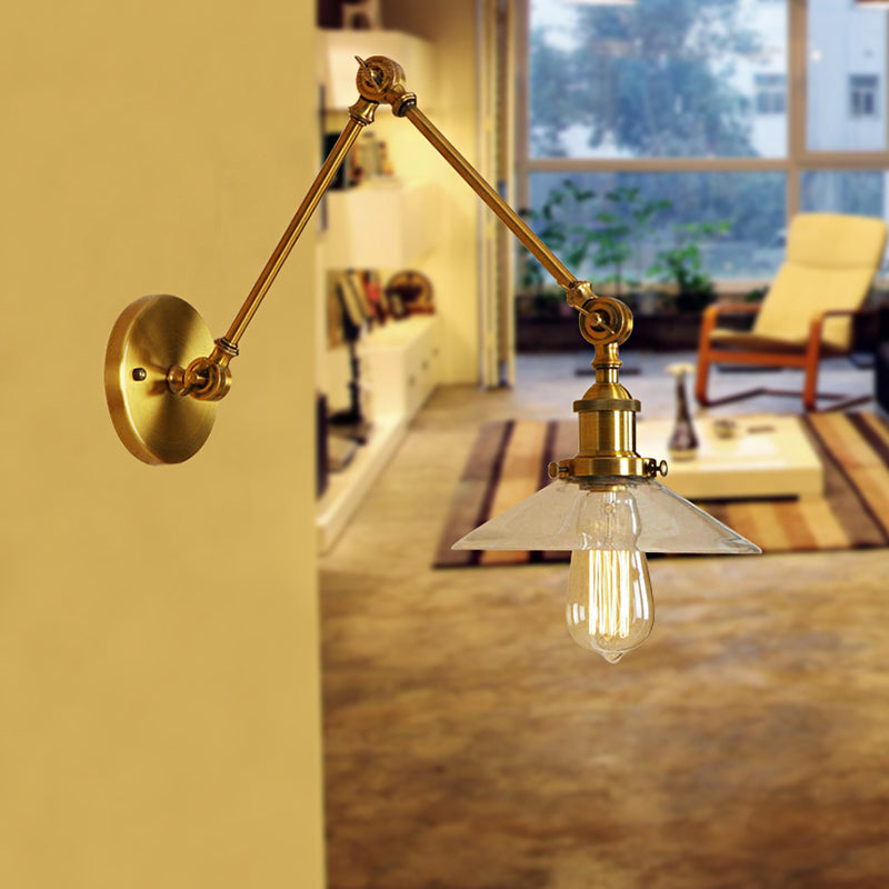 Siopsrl| Brass Cone Wall Lighting Country House Amber Glass 1 Light Living Room Wall Lamp Fixture