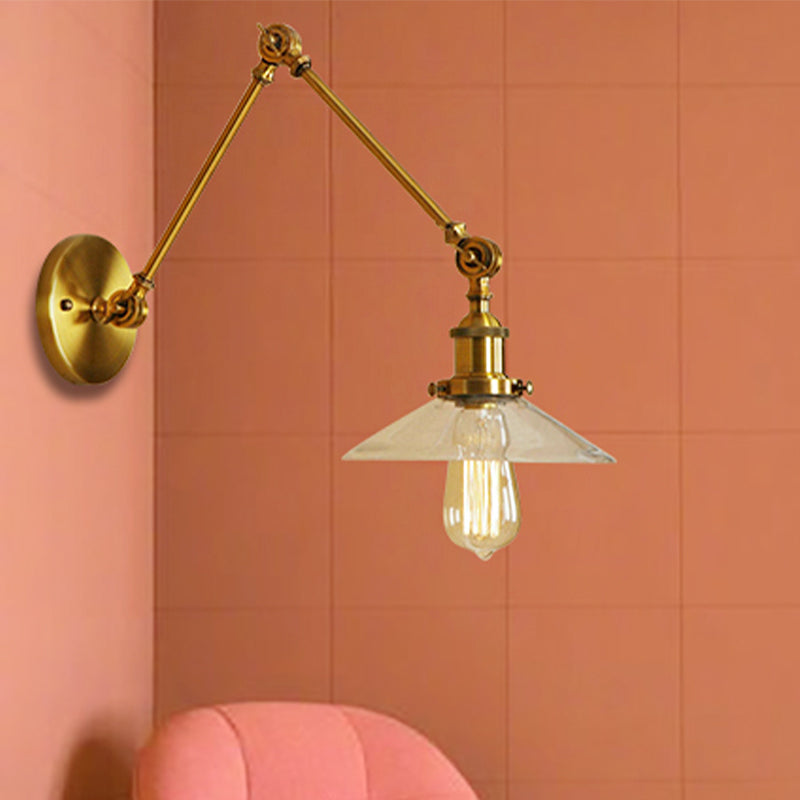 Siopsrl| Brass Cone Wall Lighting Country House Amber Glass 1 Light Living Room Wall Lamp Fixture