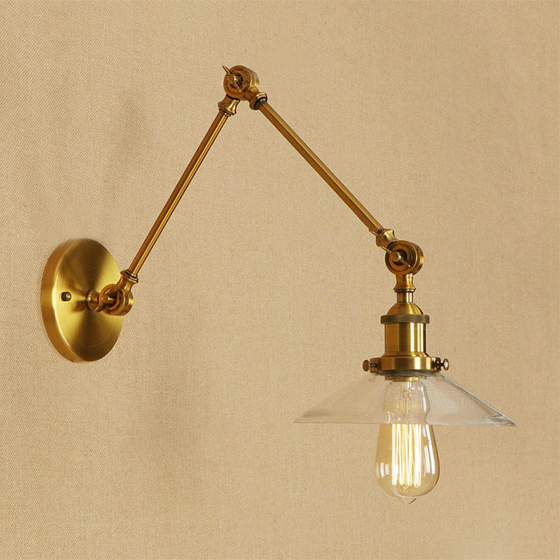 Siopsrl| Brass Cone Wall Lighting Country House Amber Glass 1 Light Living Room Wall Lamp Fixture