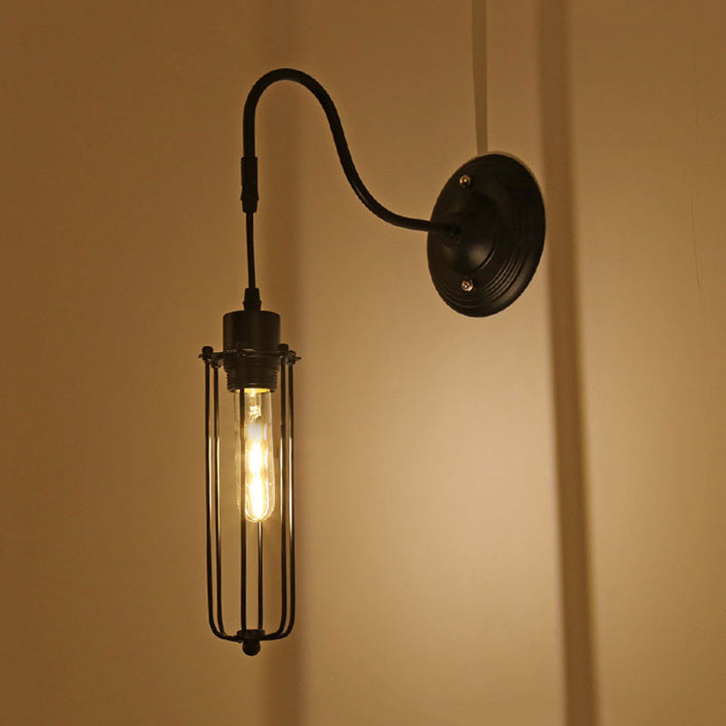 Siopsrl| Metal Cylinder/Hexagonal Engaged Wall Lamp Farm 1 Lamp Restaurant Wall Mount Fixture in Black
