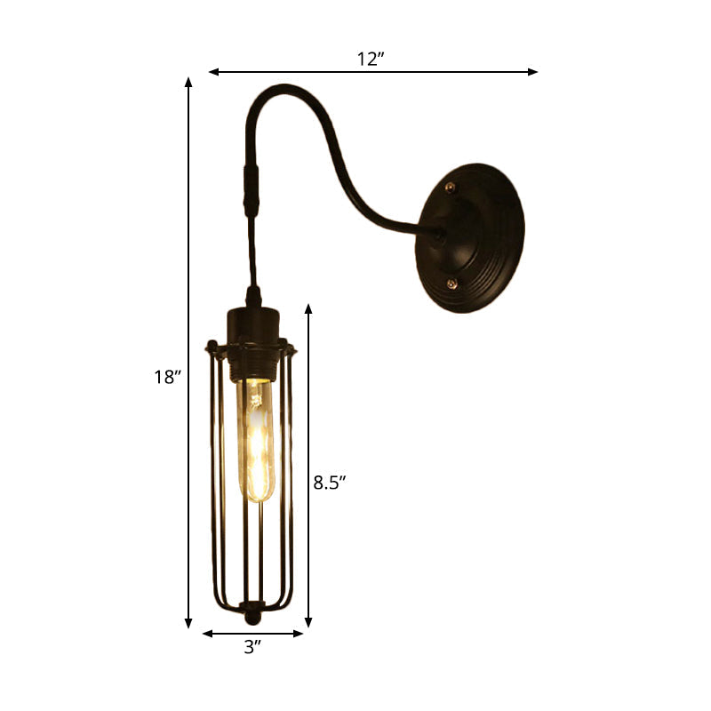 Siopsrl| Metal Cylinder/Hexagonal Engaged Wall Lamp Farm 1 Lamp Restaurant Wall Mount Fixture in Black