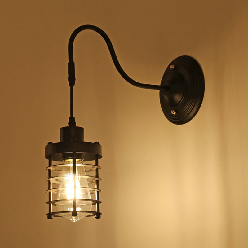 Siopsrl| Metal Cylinder/Hexagonal Engaged Wall Lamp Farm 1 Lamp Restaurant Wall Mount Fixture in Black