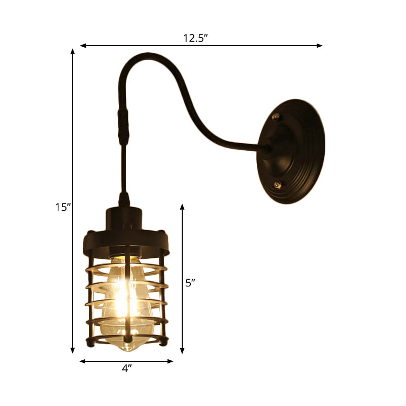 Siopsrl| Metal Cylinder/Hexagonal Engaged Wall Lamp Farm 1 Lamp Restaurant Wall Mount Fixture in Black