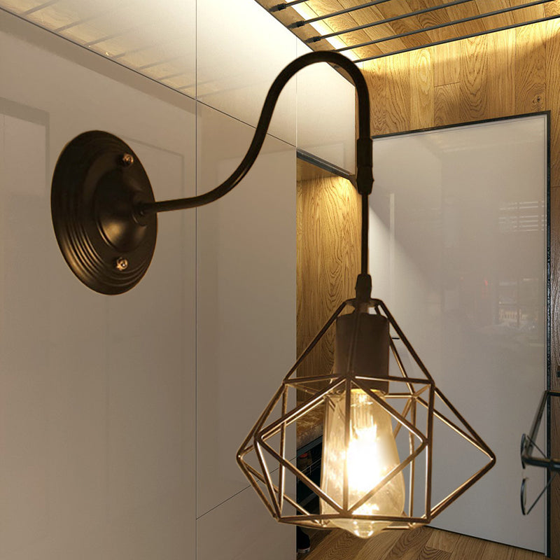 Siopsrl| Metal Cylinder/Hexagonal Engaged Wall Lamp Farm 1 Lamp Restaurant Wall Mount Fixture in Black