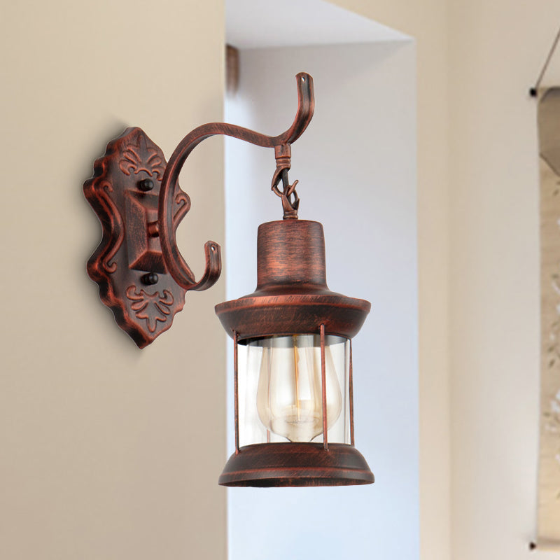 Siopsrl| Weather Copper A Light Wall Lamp Rustic Style Clear Glass Petroleum Lighting Fixture