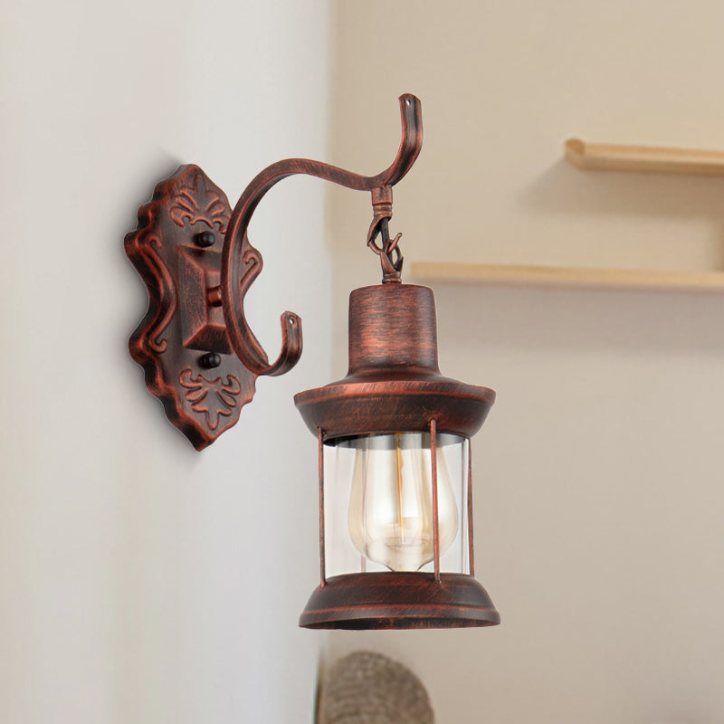 Siopsrl| Weather Copper A Light Wall Lamp Rustic Style Clear Glass Petroleum Lighting Fixture