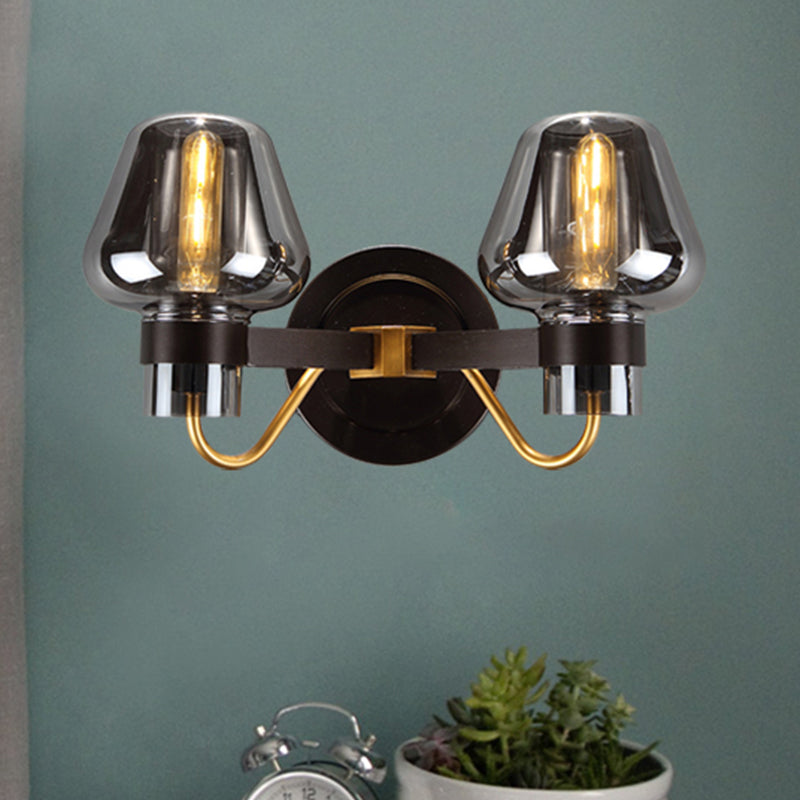 Siopsrl| 2-Lamp Wall Lighting with Mushroom Shade Smoky Glass Modern Bedroom Wall Light Lighting Fixture