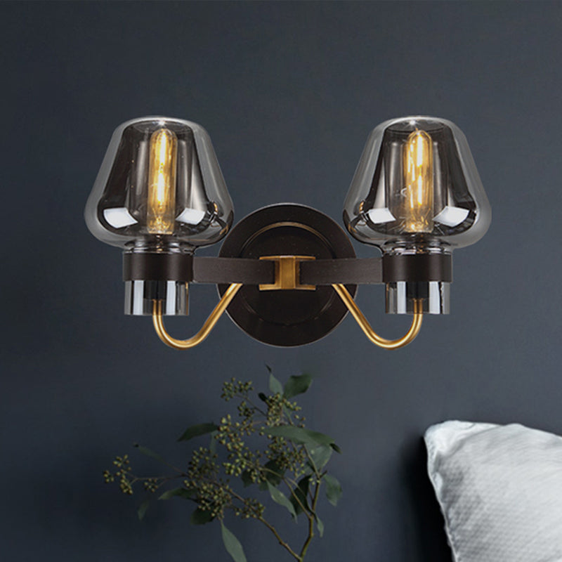 Siopsrl| 2-Light Wall Lighting with Mushroom Shade Smoke Glass Modern Bedroom Wall Lamp Lighting Fixture