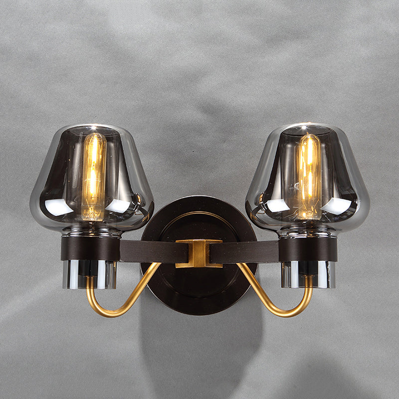 Siopsrl| 2-Lamp Wall Lighting with Mushroom Shade Smoky Glass Modern Bedroom Wall Light Lighting Fixture