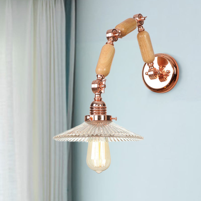 Siopsrl| 1 Light Scalloped Wall Lamp Fixture Industrial Clear Ribbed Glass Wall Lamp for Living Room with Arm