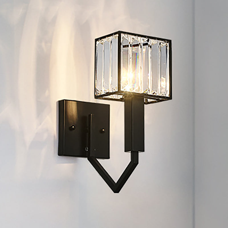 Siopsrl| Black Version Rectangular Wall Lamp Modernist Style 1 Light Clear Crystal and Metal Wall Sconce