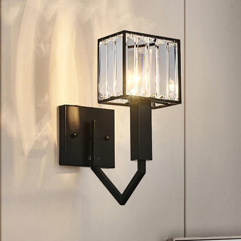 Siopsrl| Black Version Rectangular Wall Lamp Modernist Style 1 Light Clear Crystal and Metal Wall Sconce