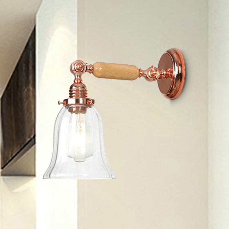 Siopsrl| Clear Prism Glass Wood Wall Light Bell 1-Light Vintage Style Wall Lamp Light with Retractable Arm