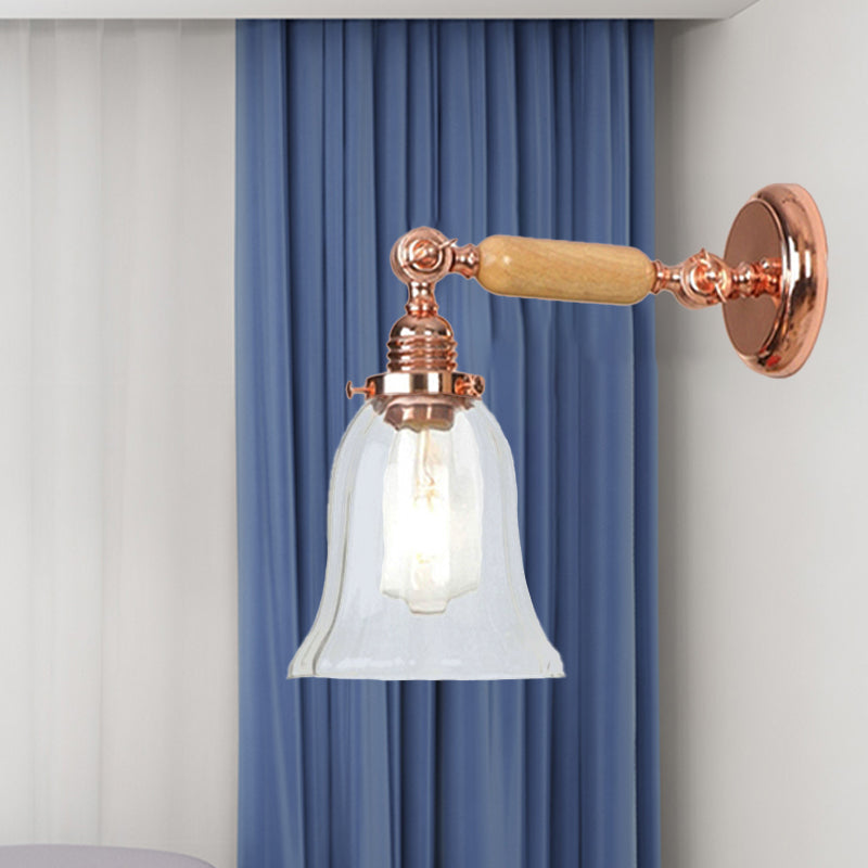 Siopsrl| Clear Prism Glass Wood Wall Light Bell 1-Light Vintage Style Wall Lamp Light with Retractable Arm