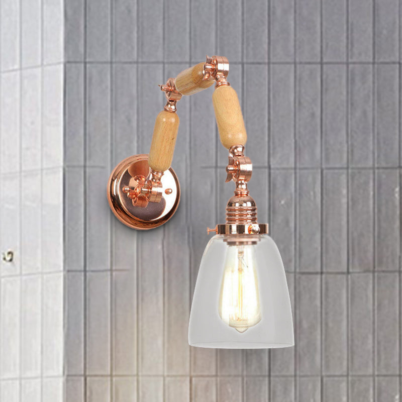 Siopsrl| Rose Gold Single Light Concept Light Antique Clear Glass Tapered Lighting Fixture with Rotatable Arm