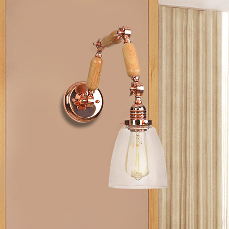 Siopsrl| Rose Gold Single Light Concept Light Antique Clear Glass Tapered Lighting Fixture with Rotatable Arm