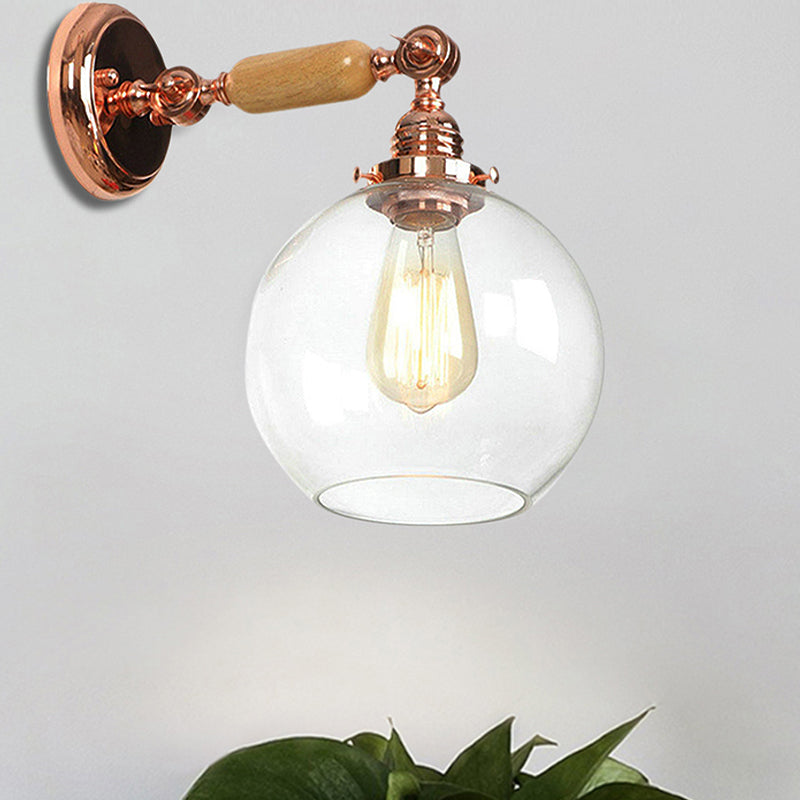 Siopsrl| Orb Shade Clear Glass Wall Lamp Industrial Single Bulb Living Room Wall Light in Rose Gold