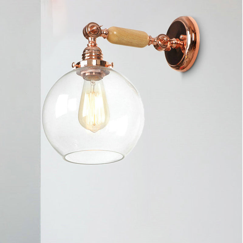 Siopsrl| Orb Shade Clear Glass Wall Lamp Industrial Single Bulb Living Room Wall Light in Rose Gold