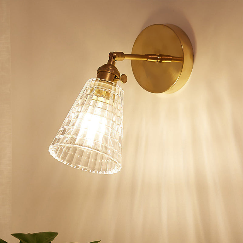 Siopsrl| Tapered Living Room Wall Light Fixture Industrial Clear Prism Glass 1 Light Brass Wall Lamp