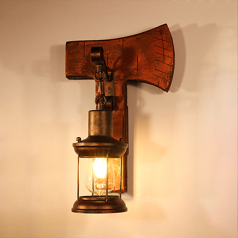 Siopsrl| Rust One-Light Wall Light Coastal Clear Glass Lantern Lighting Fixture with Wood Back Plate