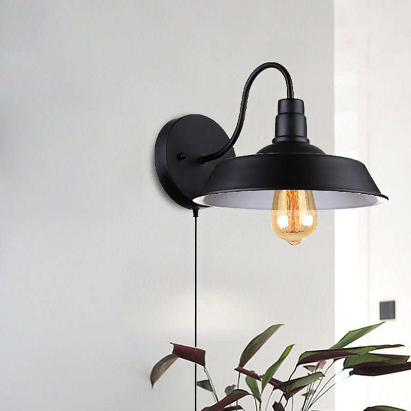 Siopsrl| Barn Kitchen Wall Light Fixture Industrial Metal 1 Light Black Sconces Light with Goose Neck Arm and Plug Cable