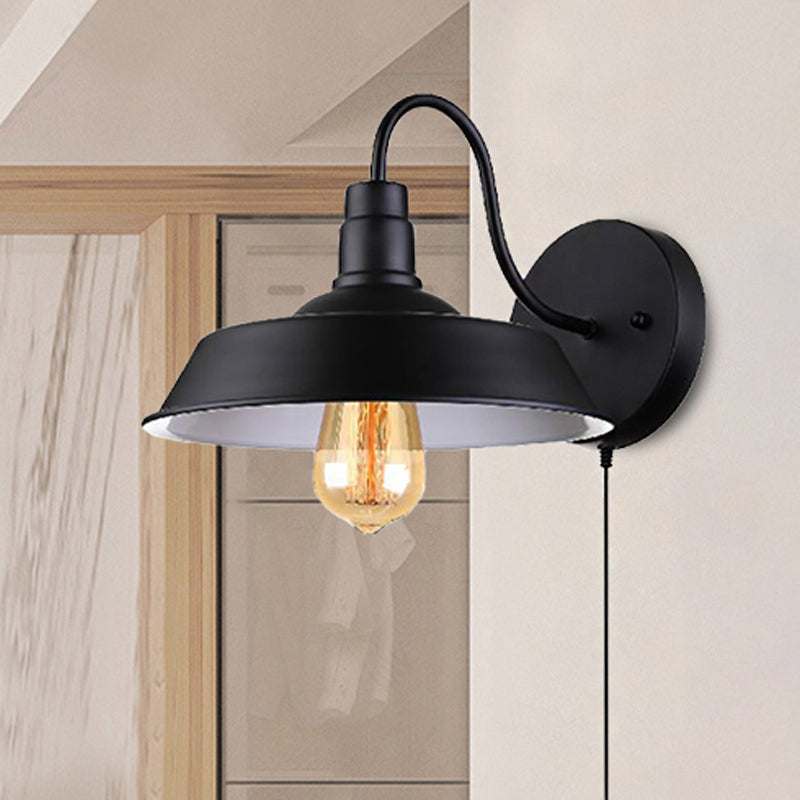 Siopsrl| Barn Kitchen Wall Light Fixture Industrial Metal 1 Light Black Sconces Light with Goose Neck Arm and Plug Cable