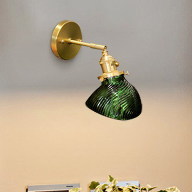 Siopsrl| Rotatable Wall Light for Adults Bedroom Metal Single Light Green and Brass Wall Lamp