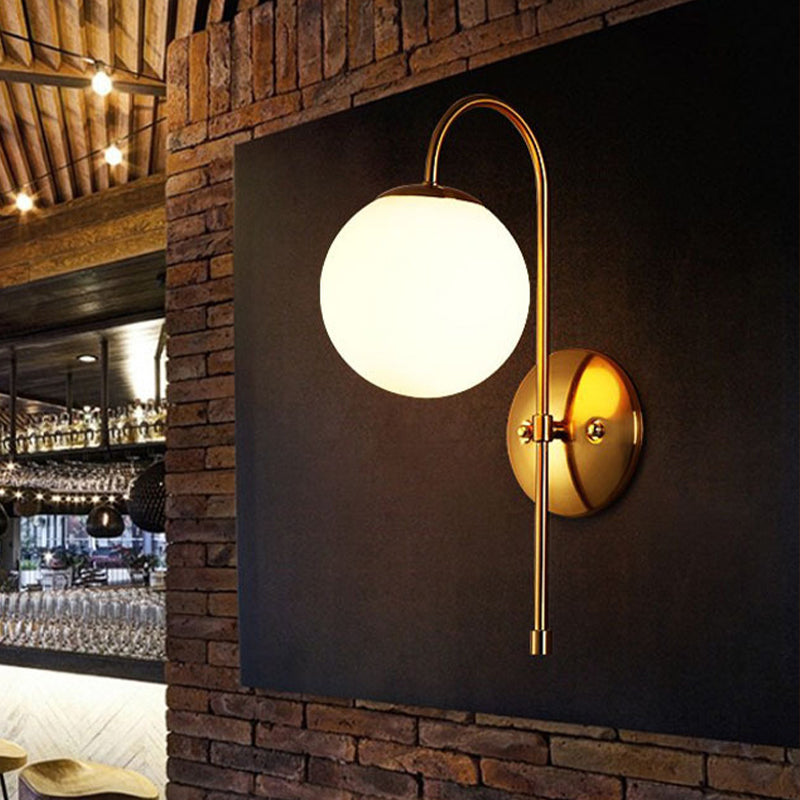 Siopsrl| Brass Globe Wall Lamp Modern Opal Glass 1 Light Coffee House Wall Lamp Fixture
