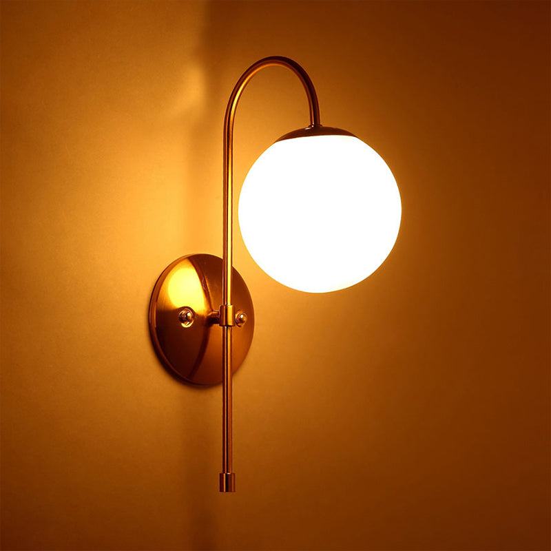 Siopsrl| Brass Globe Wall Lamp Modern Opal Glass 1 Light Coffee House Wall Lamp Fixture