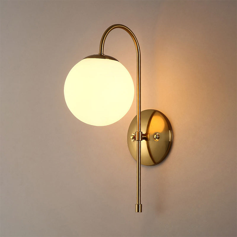 Siopsrl| Brass Globe Wall Lamp Modern Opal Glass 1 Light Coffee House Wall Lamp Fixture