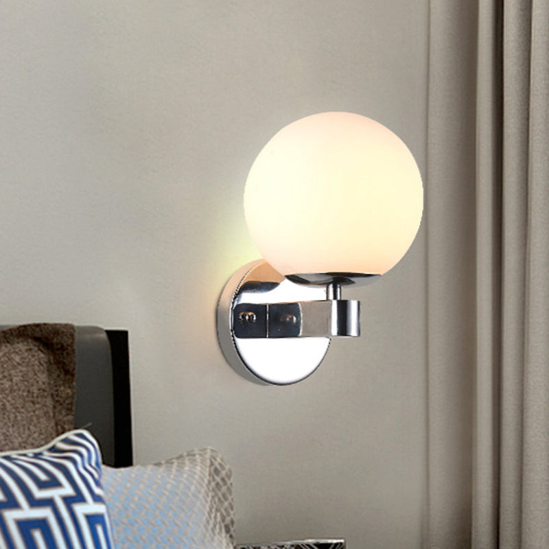 Siopsrl| Chrome/Gold Round Wall Light Industrial Opal Glass 1 Light Bedroom Wall Lamp Fixture