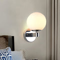 Siopsrl| Chrome/Gold Round Wall Light Industrial Opal Glass 1 Light Bedroom Wall Lamp Fixture