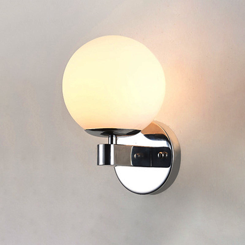 Siopsrl| Chrome/Gold Round Wall Light Industrial Opal Glass 1 Light Bedroom Wall Lamp Fixture