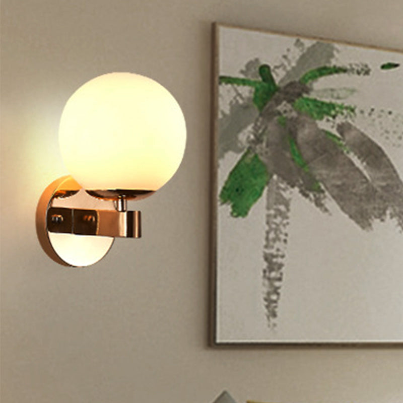 Siopsrl| Chrome/Gold Round Wall Light Industrial Opal Glass 1 Light Bedroom Wall Lamp Fixture