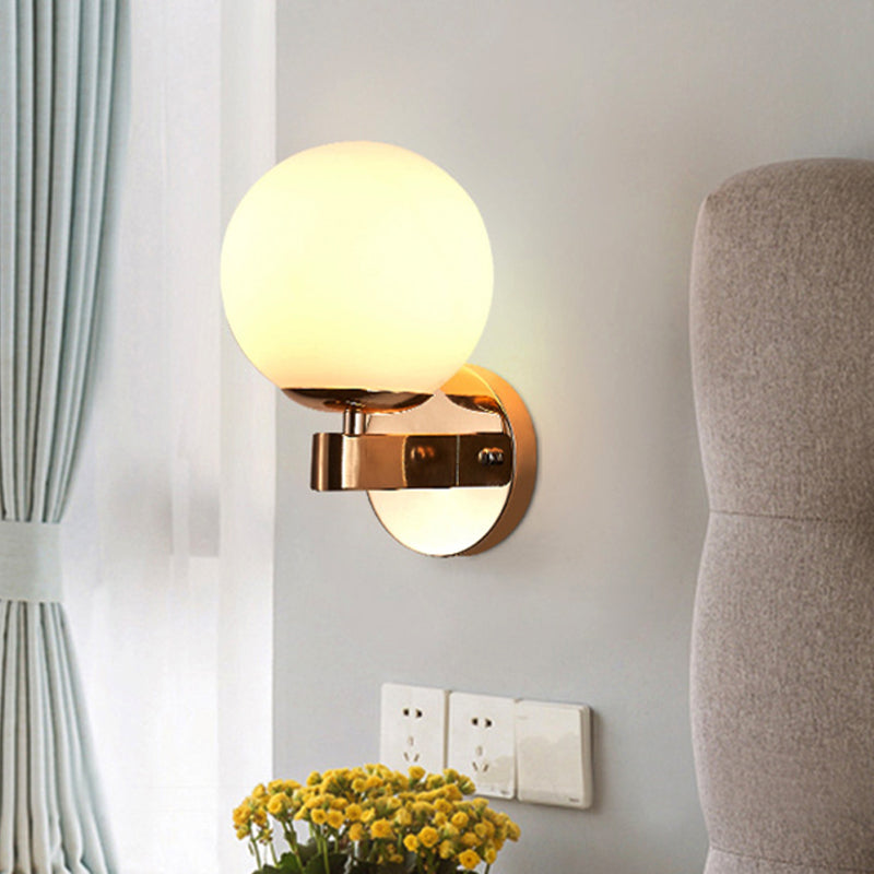Siopsrl| Chrome/Gold Round Wall Light Industrial Opal Glass 1 Light Bedroom Wall Lamp Fixture