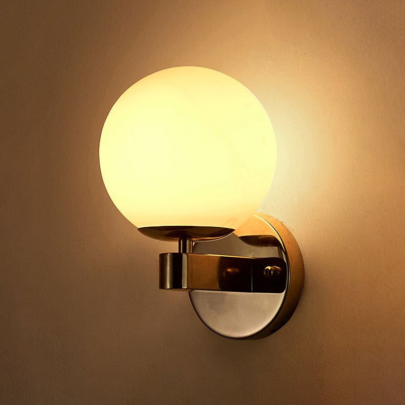 Siopsrl| Chrome/Gold Round Wall Light Industrial Opal Glass 1 Light Bedroom Wall Lamp Fixture