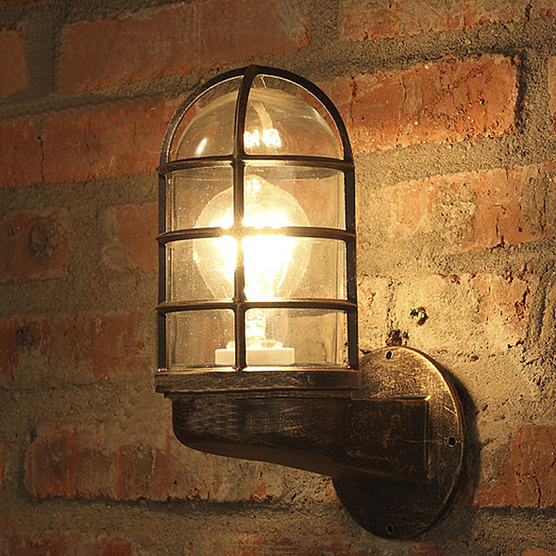 Siopsrl| Cylinder Clear Glass Wall Mounted Lamp Industrial Single Bulb Living Room Wall Light in Pink/Blue/Green with Cage