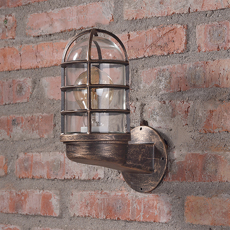 Siopsrl| Cylinder Clear Glass Wall Mounted Lamp Industrial Single Bulb Living Room Wall Light in Pink/Blue/Green with Cage