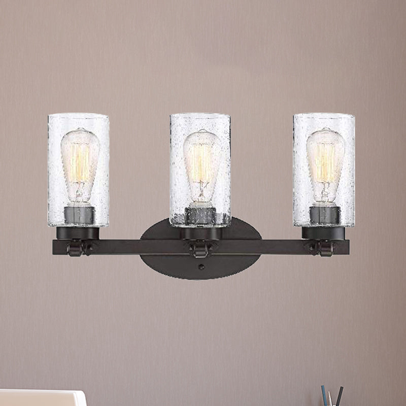 Siopsrl| 3-Bulb Seed Glass Wall Light Industry Black Cylinder Dining Room Wall Lamp in Clear