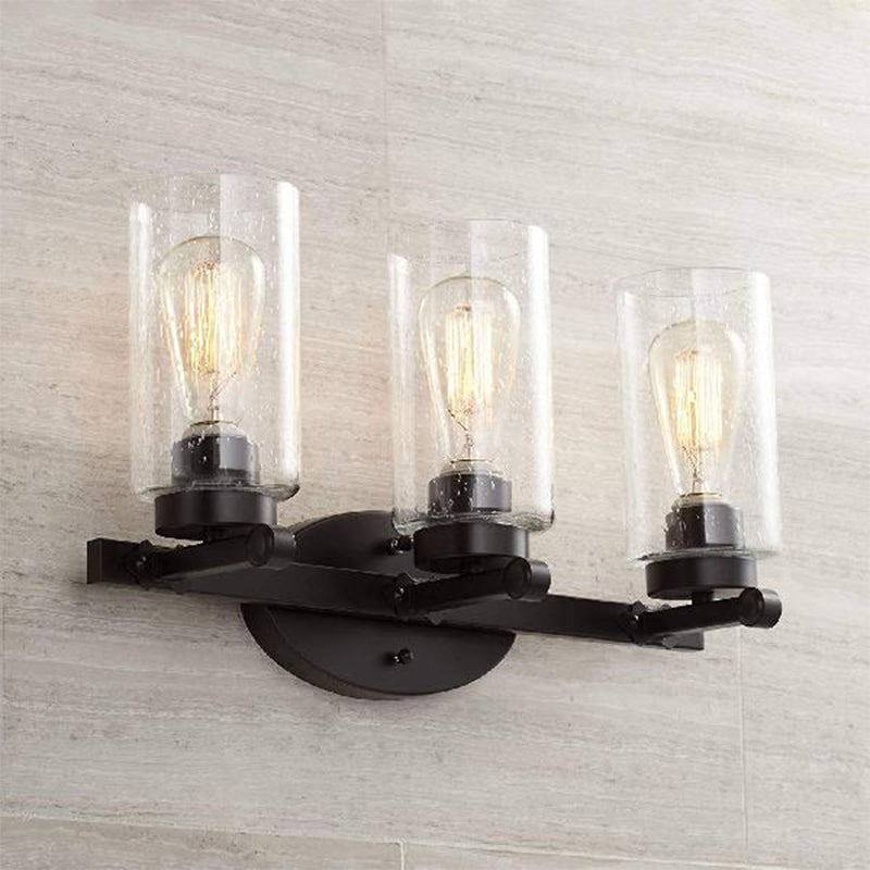 Siopsrl| 3-Bulb Seed Glass Wall Light Industry Black Cylinder Dining Room Wall Lamp in Clear