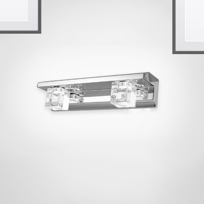 Siopsrl| Clear Crystal Cube Wall Sconce Modern Style 3 Heads Silver Finish Vanity Light Fixture in Warm/White Light, 12.5"/18" B