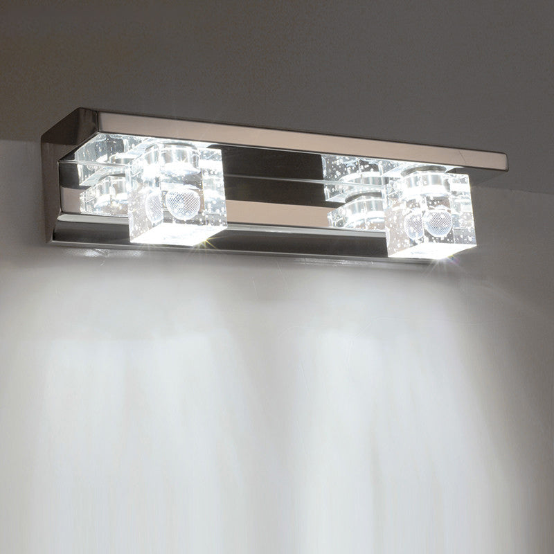 Siopsrl| Clear Crystal Cube Wall Sconce Modern Style 3 Heads Silver Finish Vanity Light Fixture in Warm/White Light, 12.5"/18" B